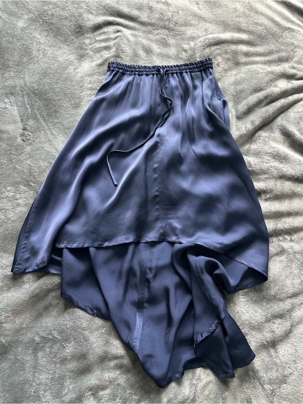 Rogue Navy Satin Asymmetric High Low Skirt IT 40 US 4-6 100% Viscose - Picture 6 of 15